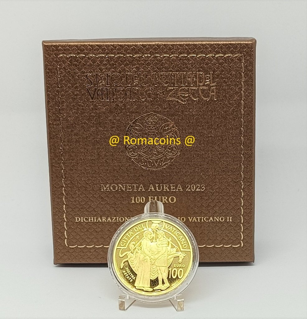 100_Euro_Vaticano_2023_Oro_Proof_Fondo_Specchio_Romacoins
