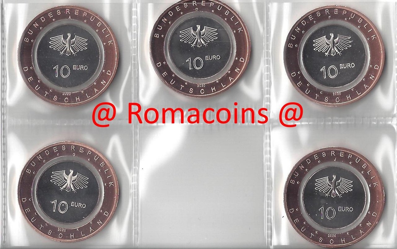 10_Euro_Coin_Germany_2020_On_Land_Unc_ADFGJ