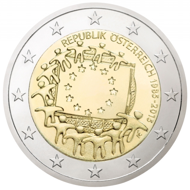 2-Euro-Oesterreich-2015-30-Jahre-Europaflagge-Europaeische-Flagge-unc