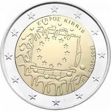 2 Euro Commemorativi Cipro 2015 30 Anni Bandiera Europea Unc