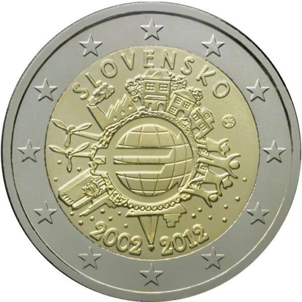 thumbnail image 2 of 2012 Spain 2 Euro Commemorative Coin – 10 Years Of Euro – UNC Bi-Metallic 2 of 4