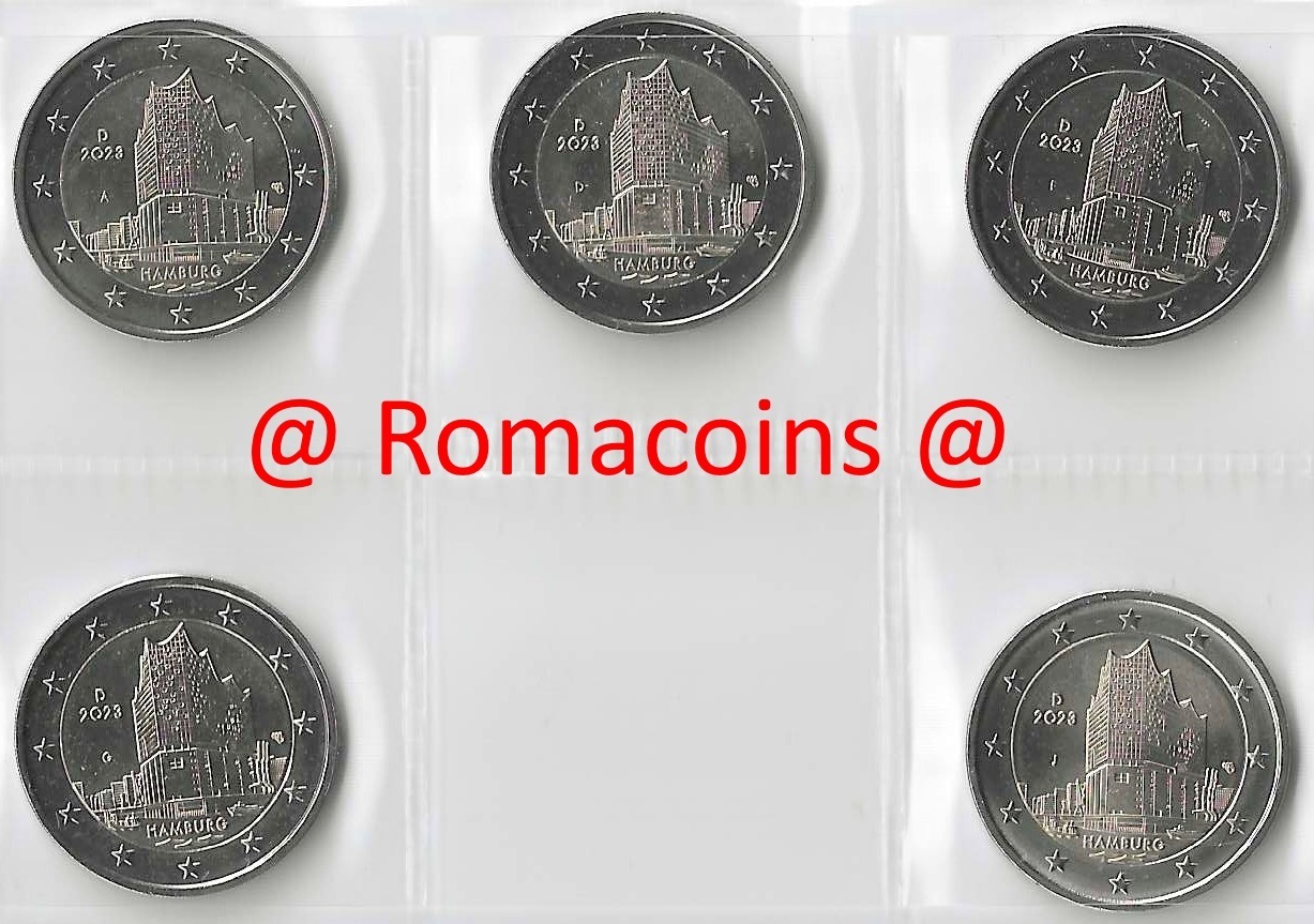 2_Euro_Commemorative_Coins_Germany_2023_Hamburg_Presidency_ADFGJ