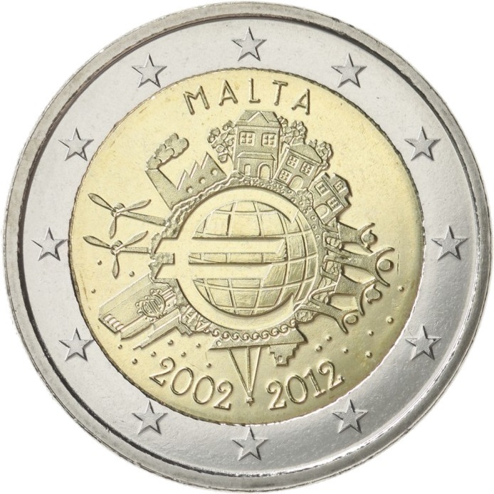2_Euros_Commemorative_Malte_2012_10_Ans_Euros