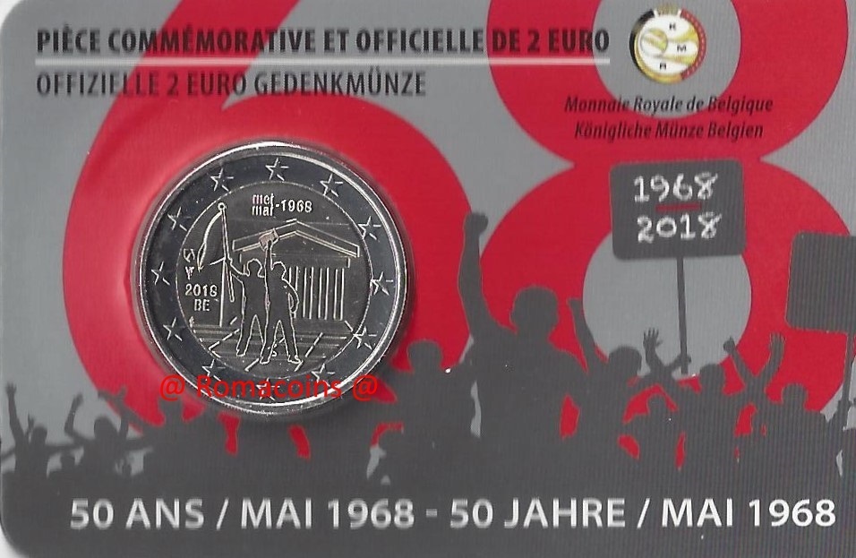 Coincard_Belgica_2018_2_Euros_Mayo_1968_Idioma_Frances