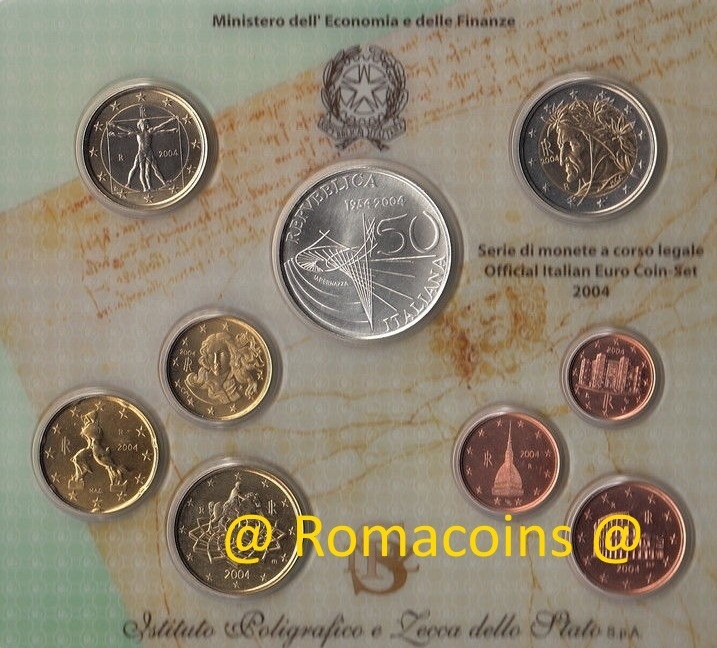 Kms_Italien_2004_mit_5_Euro_Silber_Muenze_St._Negozio_di_Numismatica_a_Roma