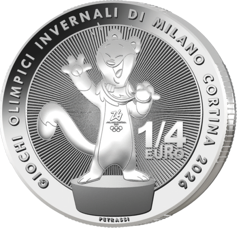 25 Centesimi Italia 2025 1/4 Euro Milano Cortina 2026 Mascotte 25 Centesimi Italia 2025 1/4 Euro Milano Cortina 2026 Mascotte
