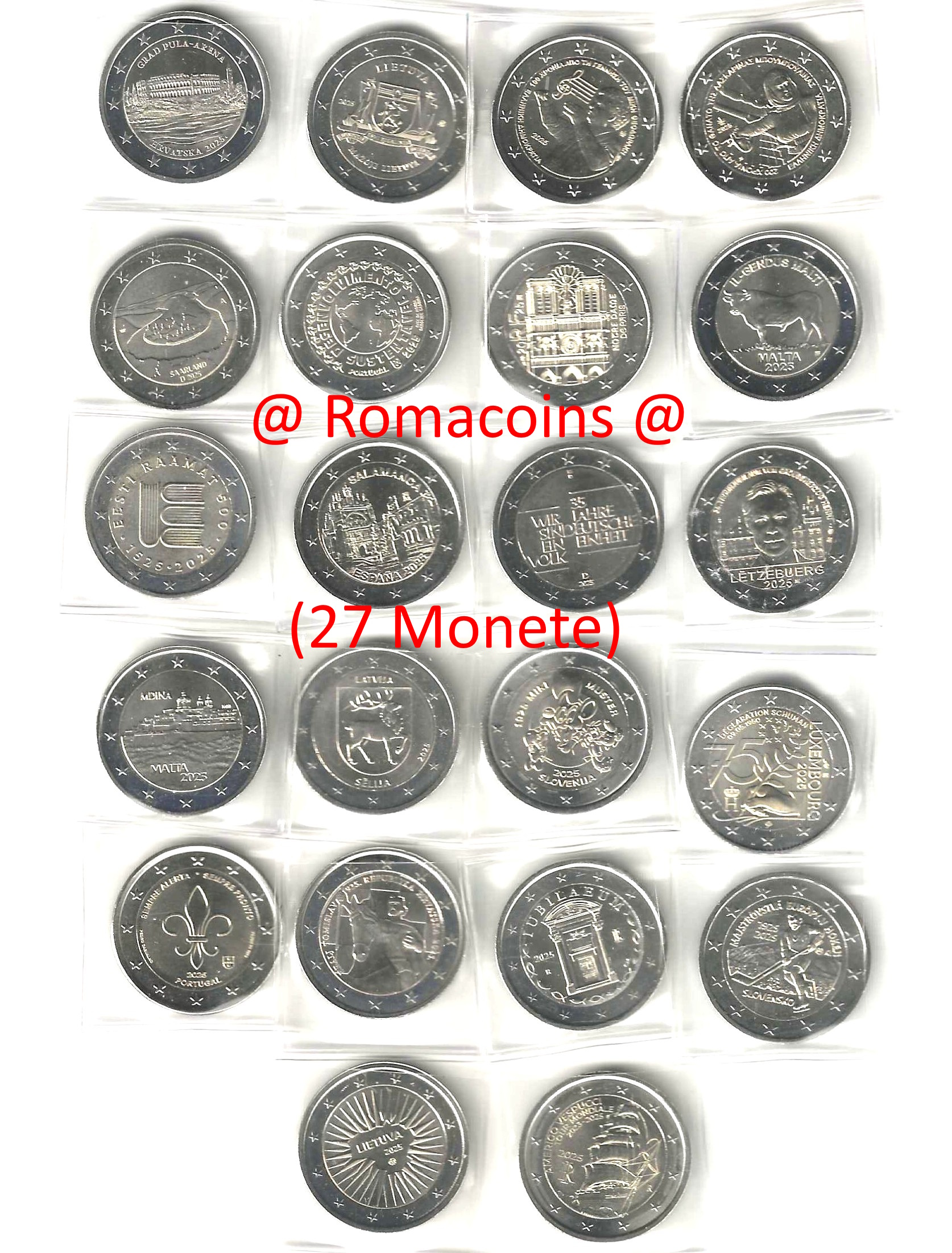 Collezione Completa 2 Euro Commemorativi 2025 27 Monete Collezione Completa 2 Euro Commemorativi 2025 27 Monete