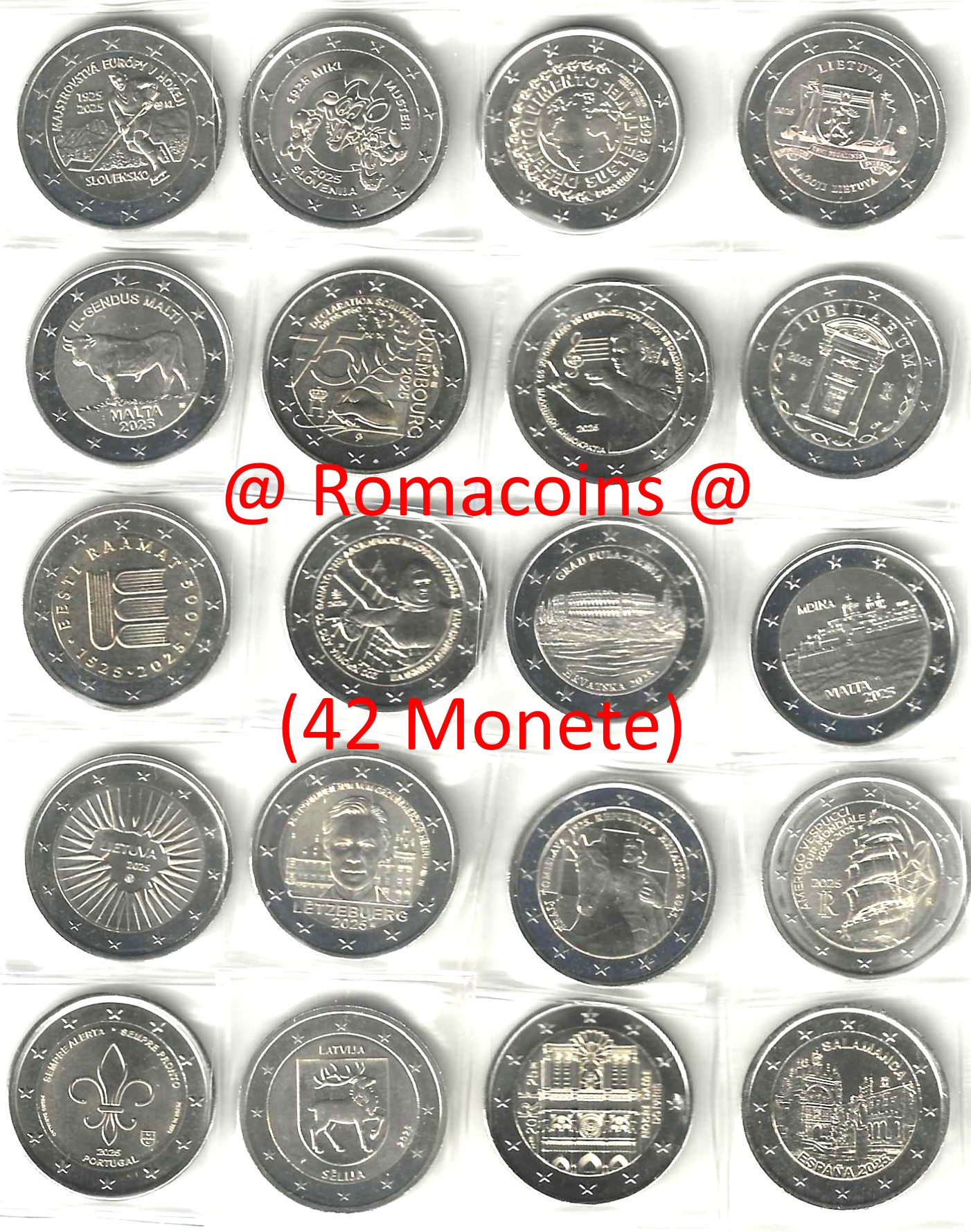 Collezione Completa 2 Euro Commemorativi 2025 42 Monete Collezione Completa 2 Euro Commemorativi 2025 42 Monete