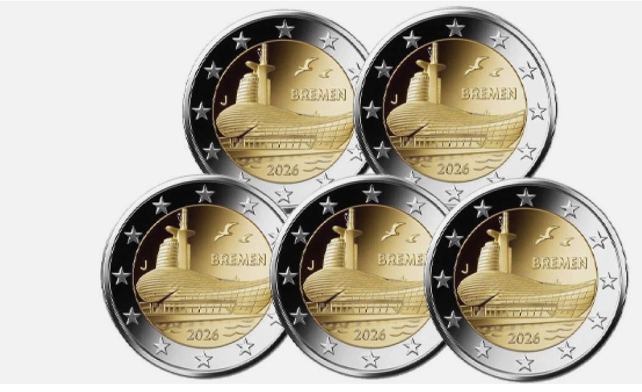 2 Euro Commemorativi 2026 Germania Bremen ADFGJ Unc