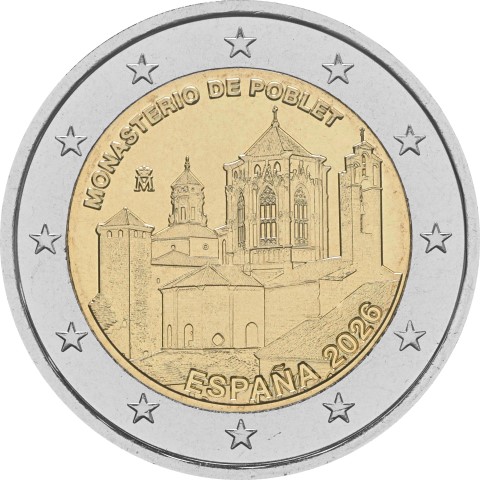2 Euro Spain 2026 Monastery Poblet Unc 2 Euro Spain 2026 Monastery Poblet Unc