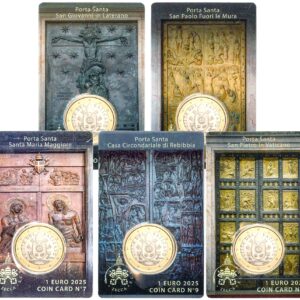 5 Coincard Vaticano 2025 Porte Sante di Roma con 1 Euro Fdc