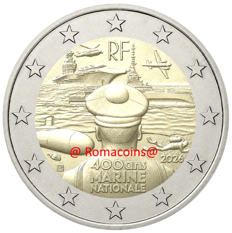 2 Euro Commemorative Coin France 2026 Navy 400 Years Unc