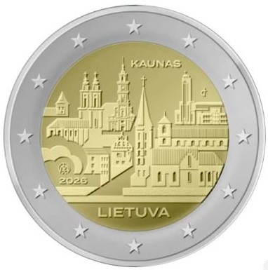 2 Euro Commemorativi Lituania 2026 Kaunas Unc 2 Euro Commemorativi Lituania 2026 Kaunas Unc